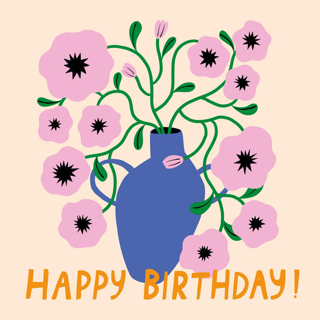Vase With Beautiful Pink Flowers Bithday Confetti-exploding Greetings Card