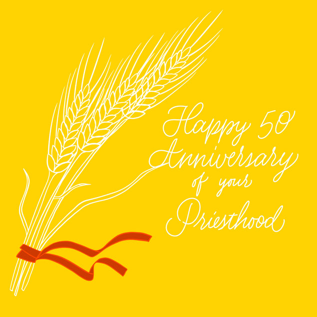Yellow Background Happy 50th Anniversary Of Your Priesthood Confetti-exploding Greetings Card