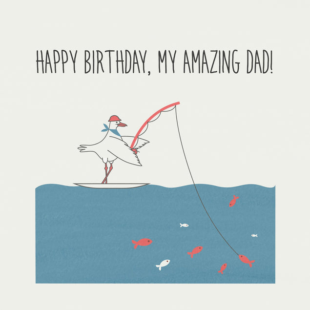 Fishing Seagull Happy Birthday Dad Confetti-exploding Greetings Card
