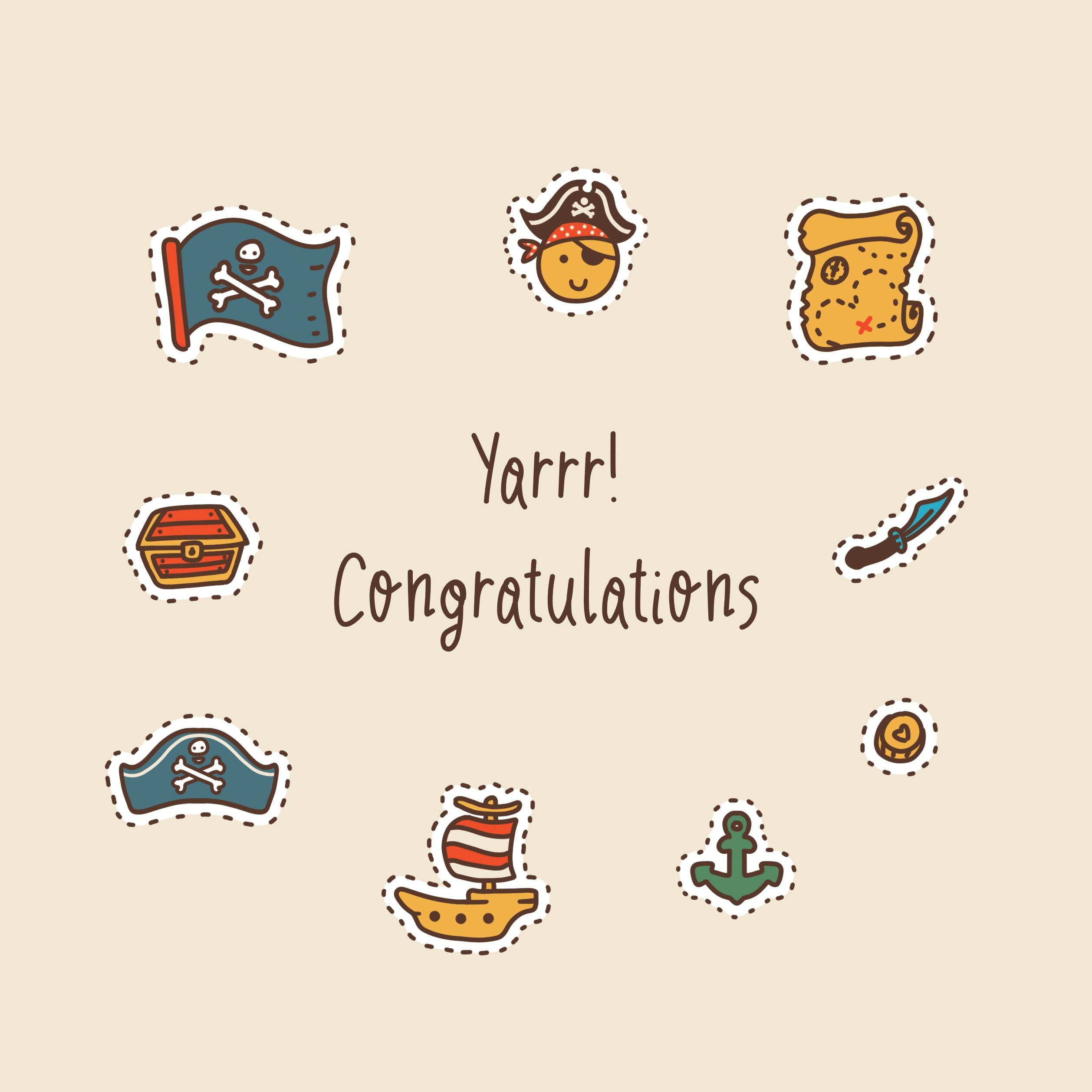 Congratulations Cute Pirate Stuff Confetti-exploding Greetings Card – Boomf