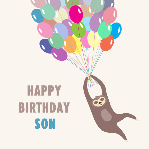 Happy Birthday Son Sloth And Balloons Confetti-exploding Greetings Card