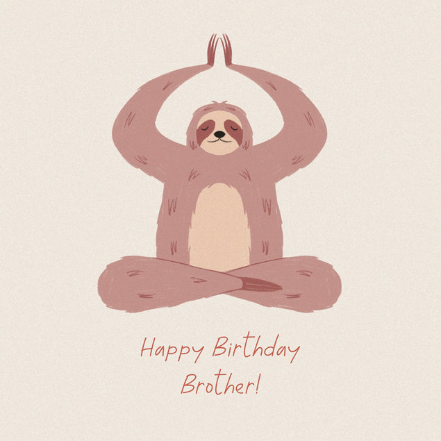 Happy Birthday Brother Sloth Doing Yoga Confetti-exploding Greetings Card