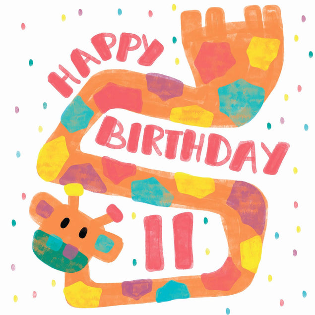 Happy 11th Birthday Giraffe Confetti-exploding Greetings Card