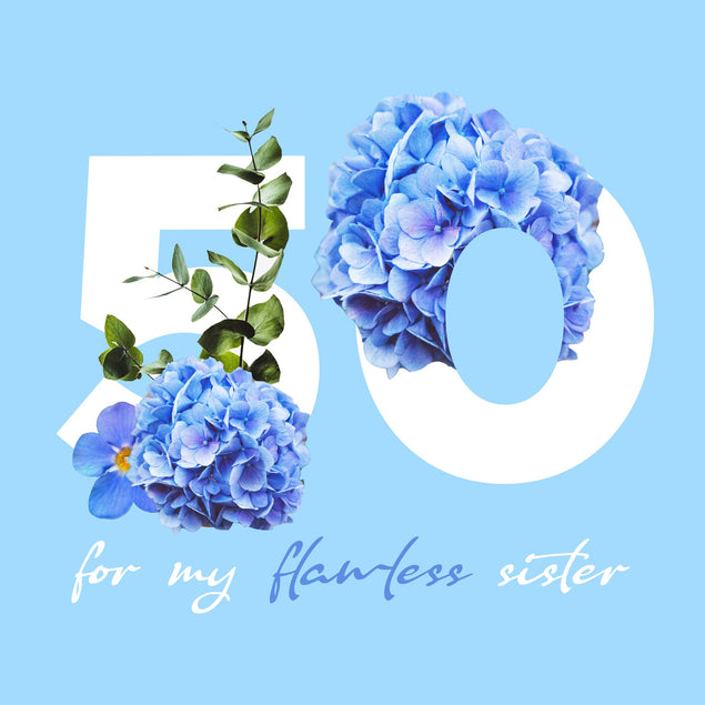 Simple Floral Blue Happy 50th Birthday Sister Confetti-exploding Greetings Card