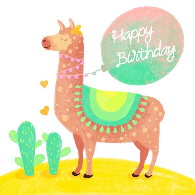 Cute Llama With Balloon Happy Birthday Confetti-exploding Greetings Card