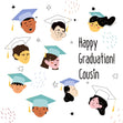 Happy Graduation Cousin Cute Confetti-exploding Greetings Card