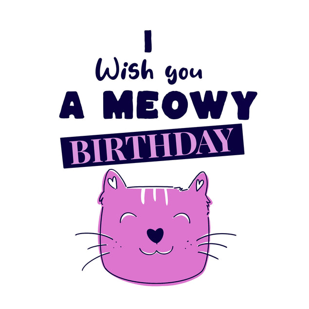 I Wish You A Meowy Birthday Cute Purple Cat Confetti-exploding Greetings Card