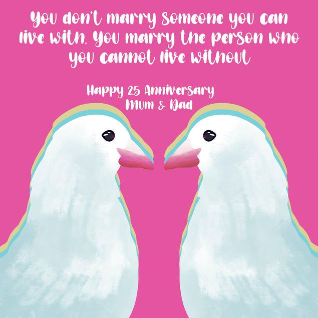 Happy 25th Anniversary Mum And Dad White Pigeon Couple Confetti-exploding Greetings Card