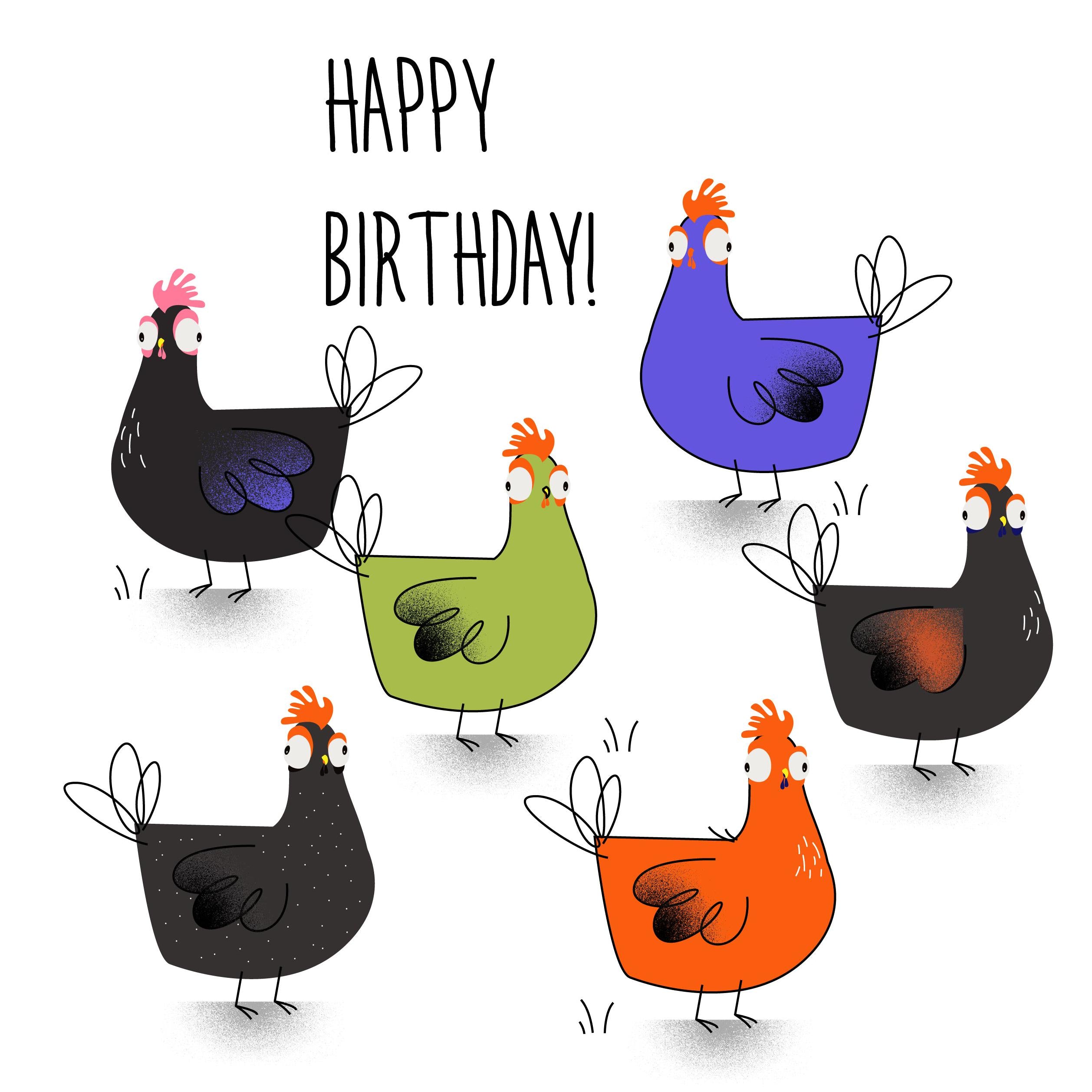 Exploding Chicken Cartoon Happy Birthday Colourful Chickens Confetti-exploding Greetings Card – Boomf