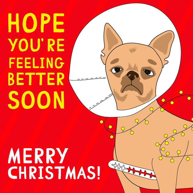 Merry Christmas Hope You're Feeling Better Soon Funny Chihuahua Confetti-exploding Greetings Card