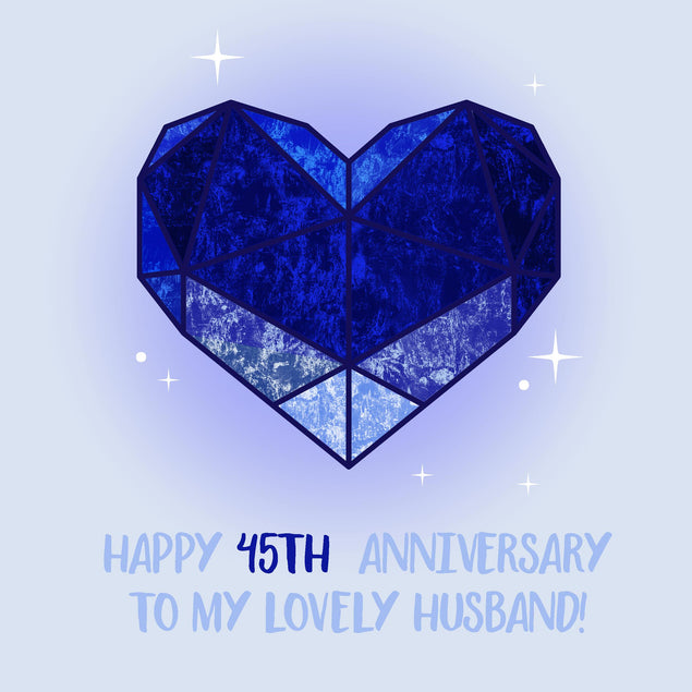 Happy 45th Anniversary Husband Blue Crystal Heart Confetti-exploding Greetings Card