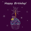 Happy Birthday Cute Cupcake In Purple Confetti-exploding Greetings Card