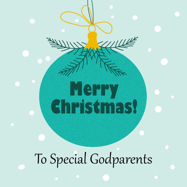 Merry Christmas Special Godparents Blue Bauble Confetti-exploding Greetings Card
