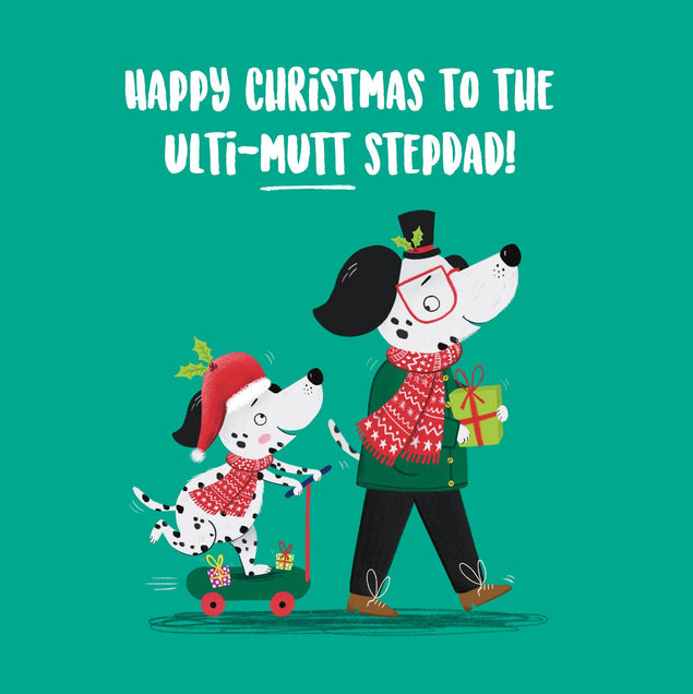 Cute Dalmatians Ulti-Mutt Stepdad Christmas Confetti-exploding Greetings Card