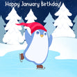 Little Penguin Happy January Birthday Confetti-exploding Greetings Card