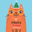 Pawty Time Ginger Cat Confetti-exploding Greetings Card