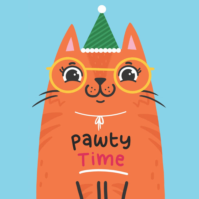 Pawty Time Ginger Cat Confetti-exploding Greetings Card