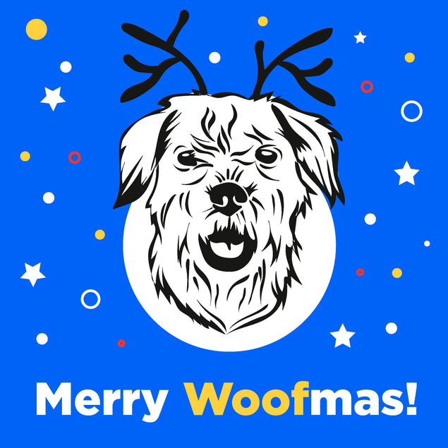 Blue Themed Border Terrier Merry Woofmas Confetti-exploding Greetings Card