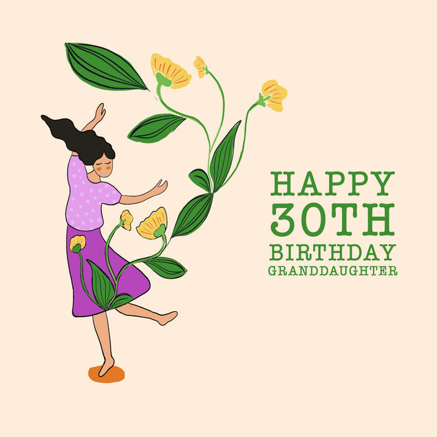 Happy 30th Birthday Granddaughter Cute Lady In Flowers Confetti-exploding Greetings Card