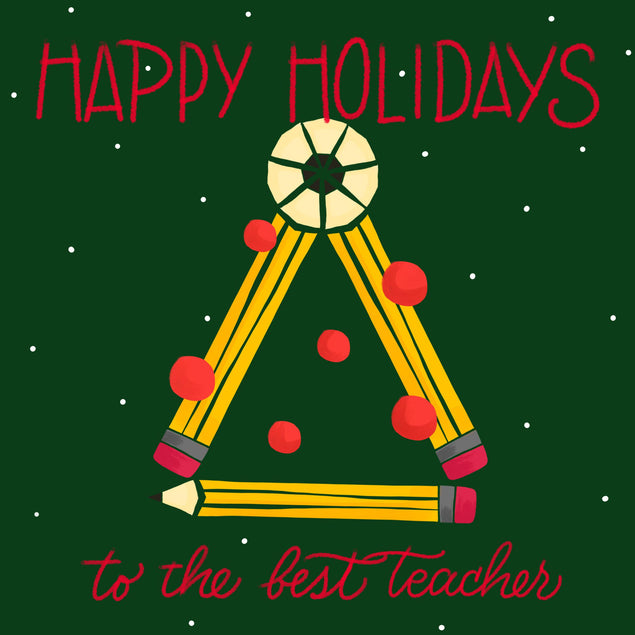 Happy Holidays Teacher Pencil Christmas Tree Confetti-exploding Greetings Card