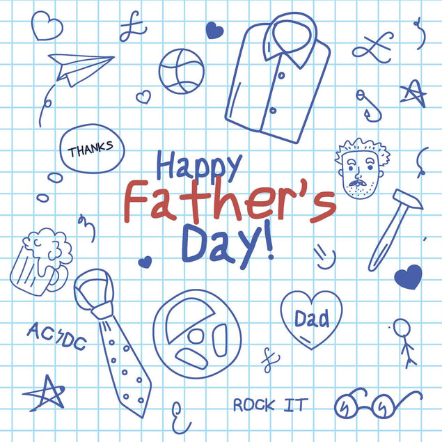 Happy Father's Day Doodle Blue Confetti-exploding Greetings Card