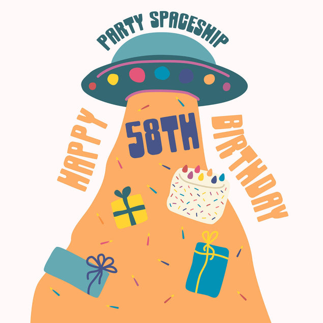 Party Spaceship Happy 58th Birthday Confetti-exploding Greetings Card