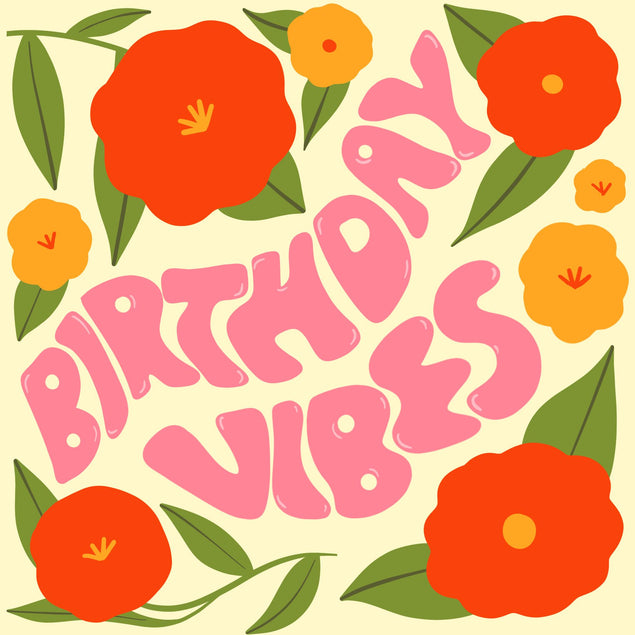 Birthday Vibes Red And Yellow Flowers Confetti-exploding Greetings Card