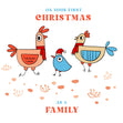 Merry First Christmas As A Family Funny Birds Confetti-exploding Greetings Card