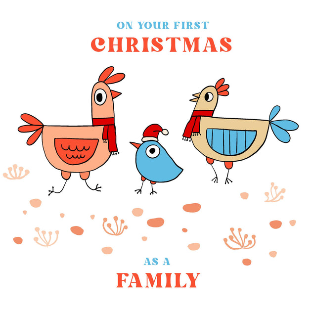 Merry First Christmas As A Family Funny Birds Confetti-exploding Greetings Card