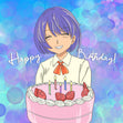 Blue Background Anime Cake Birthday Confetti-exploding Greetings Card