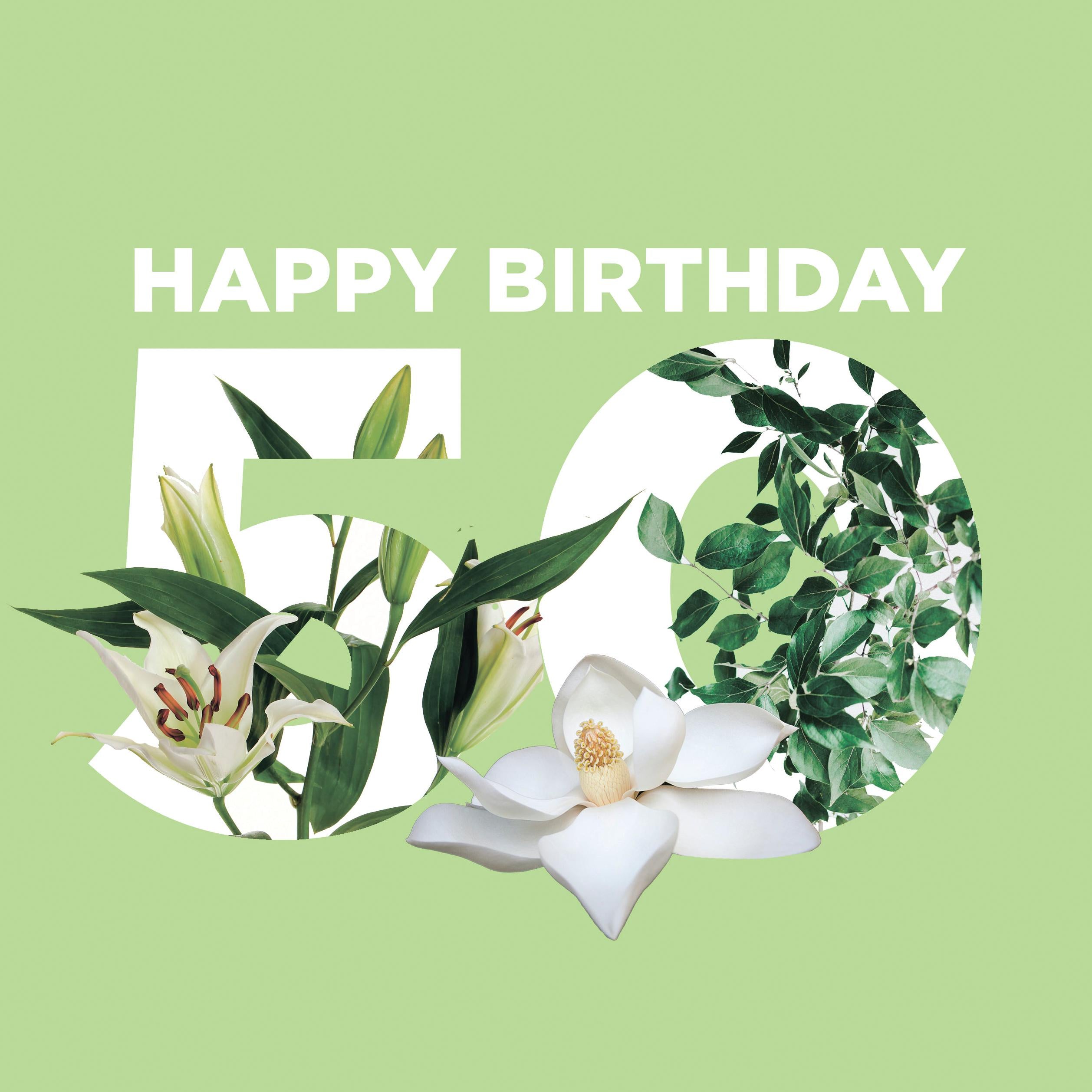 Simple Floral Happy 50th Birthday Confetti-exploding Greetings Card – Boomf