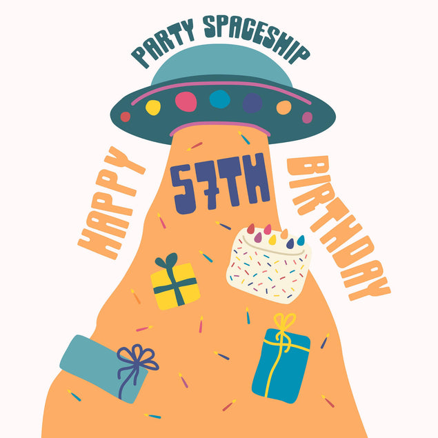 Party Spaceship Happy 57th Birthday Confetti-exploding Greetings Card