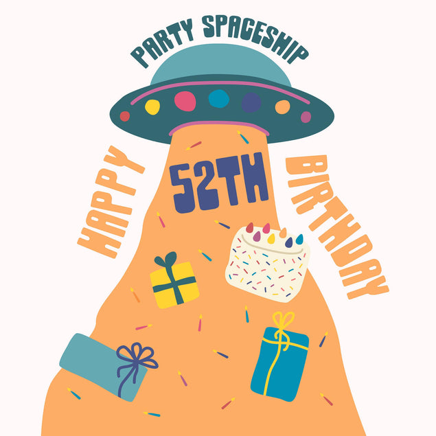 Party Spaceship Happy 52nd Birthday Confetti-exploding Greetings Card