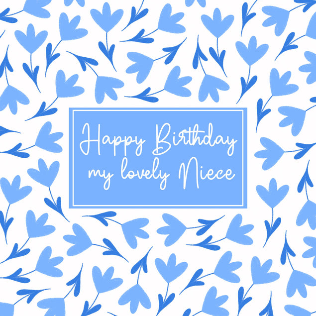Blue Lovely Floral Print Happy Birthday Niece Confetti-exploding Greetings Card