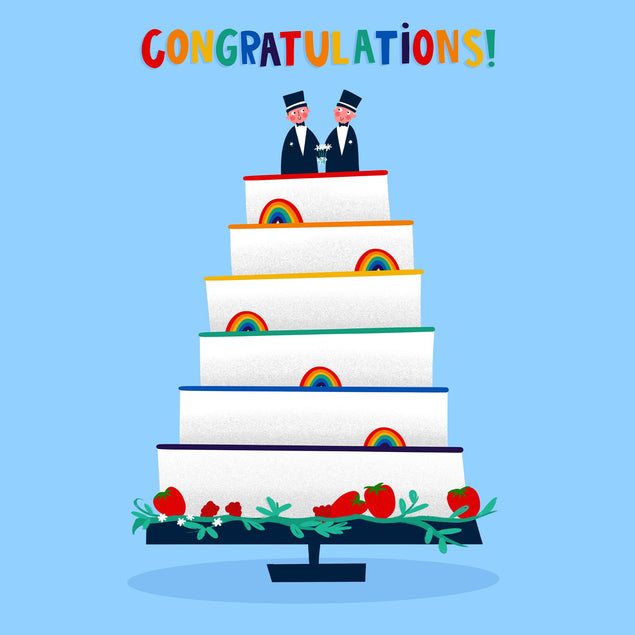 Gay Couple Wedding Cake Congratulations Confetti-exploding Greetings Card
