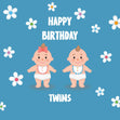 Flowers And Babies In Blue Happy Birthday Twins Confetti-exploding Greetings Card