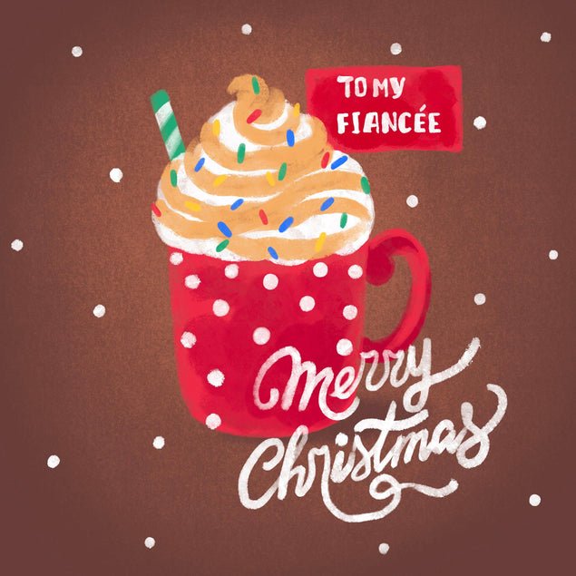 Merry Christmas Fiancee Cocoa With Whipped Cream Confetti-exploding Greetings Card