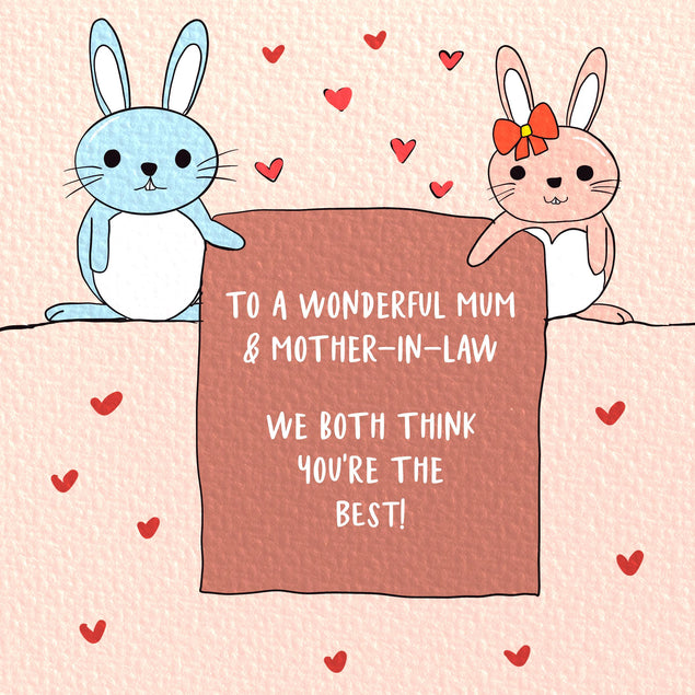 To A Wonderful Mum And Mother-in-law Cute Bunnies Mother's Day Confetti-exploding Greetings Card