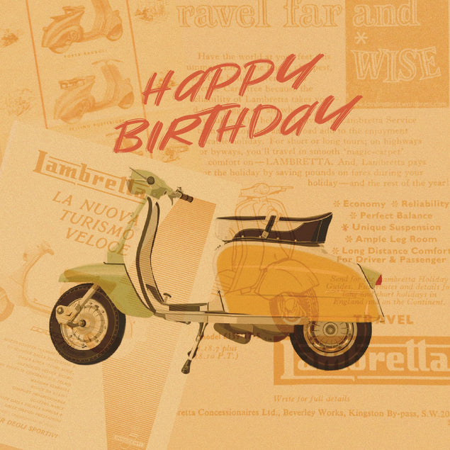 Vintage Lambretta Scooter Happy Birthday Confetti-exploding Greetings Card