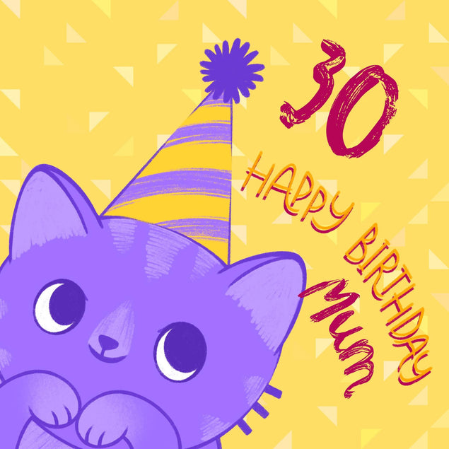 Happy 30th Birthday Cute Cat Mum Confetti-exploding Greetings Card