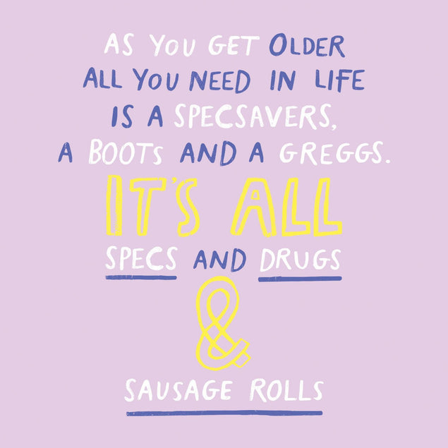 Specs, Drugs and Sausage Rolls Confetti-exploding Greetings Card