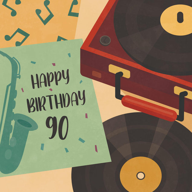 90th Birthday Vinyl Record Confetti-exploding Greetings Card