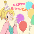 Balloons Anime Happy Birthday Confetti-exploding Greetings Card