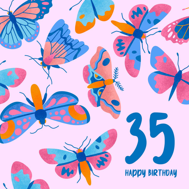 Delicate Pink Butterfly 35th Birthday Confetti-exploding Greetings Card