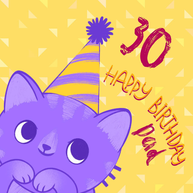 Happy 30th Birthday Cute Cat Dad Confetti-exploding Greetings Card