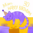 30th Birthday Purple Cat Mum Confetti-exploding Greetings Card