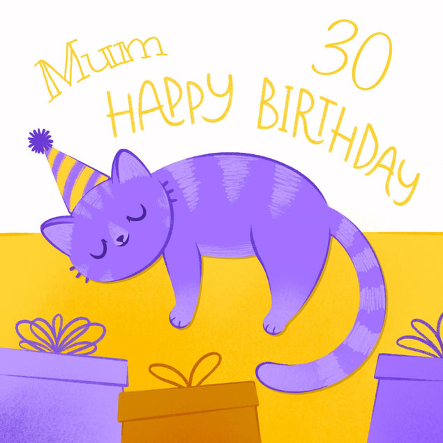 30th Birthday Purple Cat Mum Confetti-exploding Greetings Card