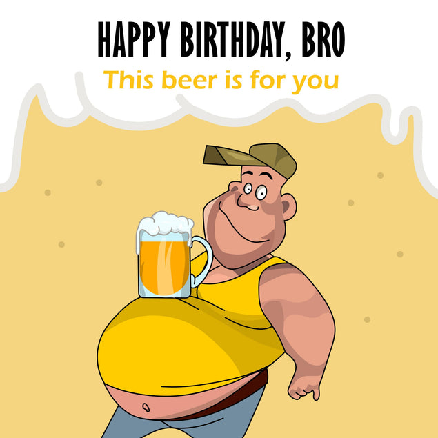 Happy Birthday Bro Beer Tummy Confetti-exploding Greetings Card