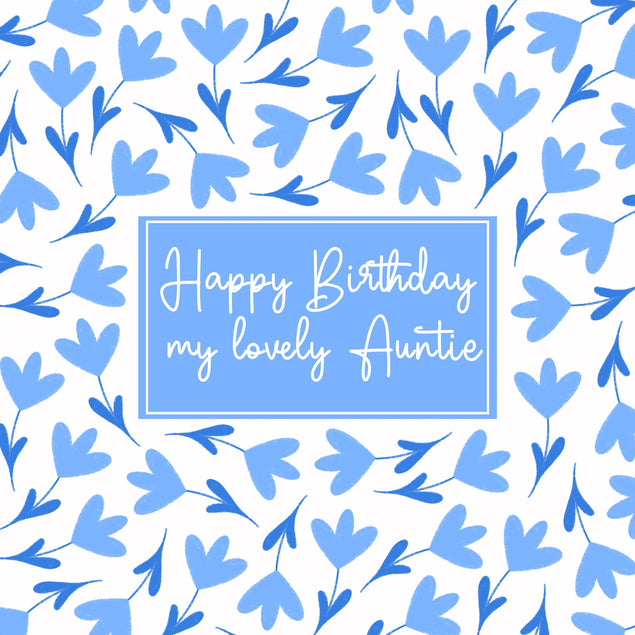 Blue Lovely Floral Print Happy Birthday Auntie Confetti-exploding Greetings Card