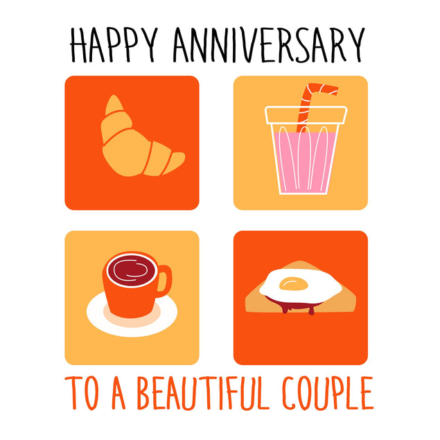 Happy Anniversary Beautiful Couple Delicious Food Confetti-exploding Greetings Card